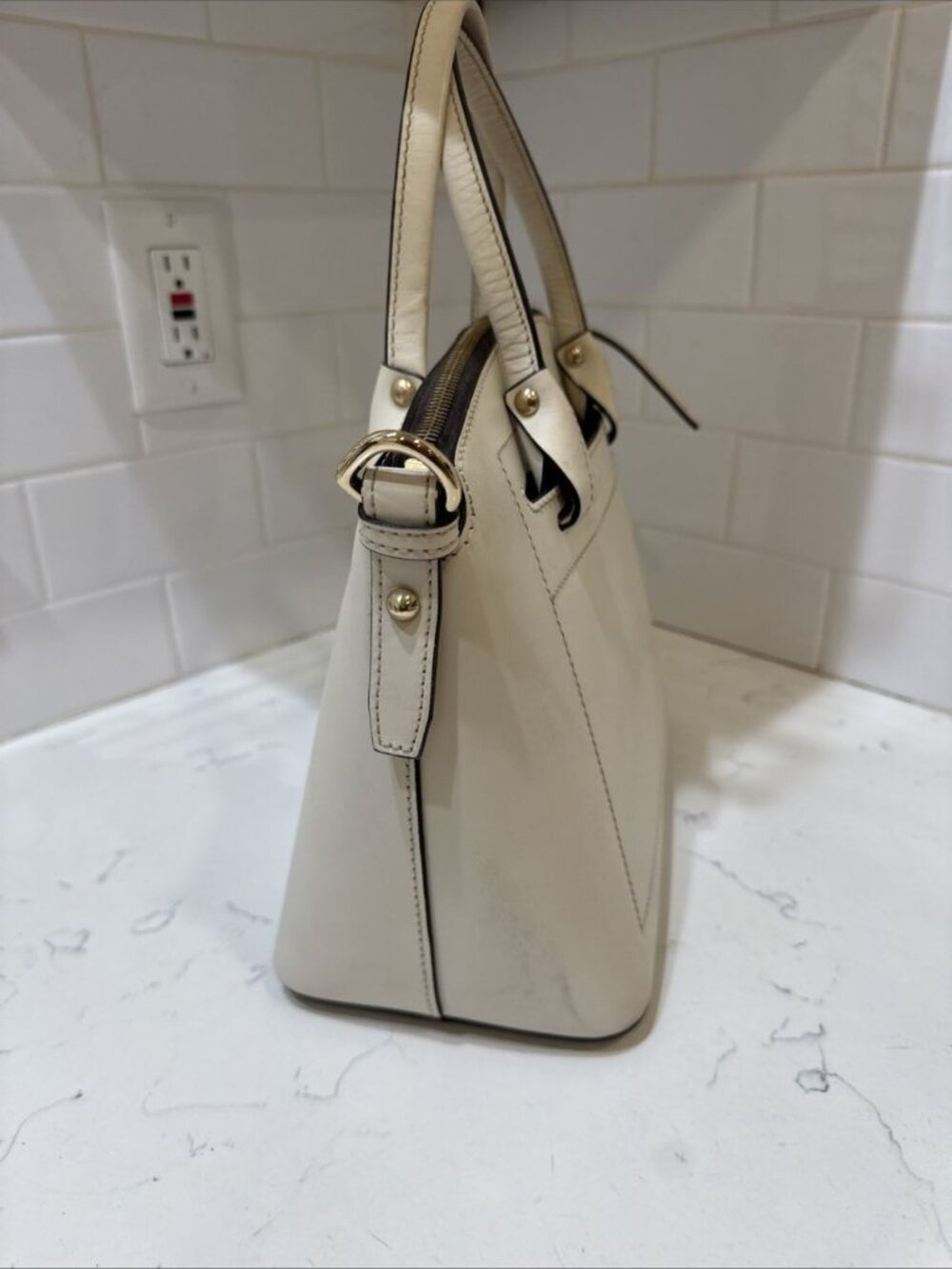 As Is Dooney and Bourke Beacon Cream Leather Satchel Bag - Picture 5 of 16